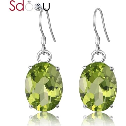 SDOOU Real Silver 925 Jewelry For Women Sterling Silver Earring Clear Green Peridot Gemstone Drop Earring Fine Jewelry Wholesale