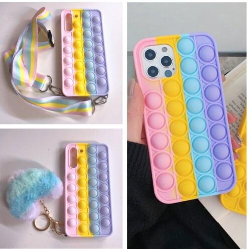 Pop Fidget Toys Push Bubble Soft Silicone Case For iPhone 6s 7 8 6 Plus X XR XS 11 12 Pro Max SE 12 mini Rainbow Beans Cover