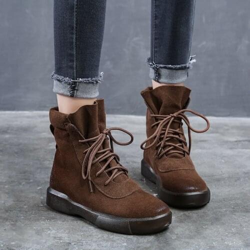 Tilocow Women Winter Platform High Boots Ladies Genuine Leather Lace Up Shoes Woman Wedges Shoes Female Snow Western Boots 2020