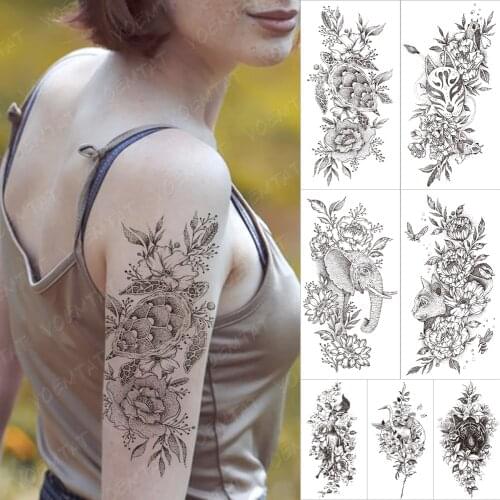 Waterproof Temporary Tattoo Sticker Fox tortoise bird Flash Tattoos flowers Elephant cat dot line Body Art Arm Fake Tatoo Women