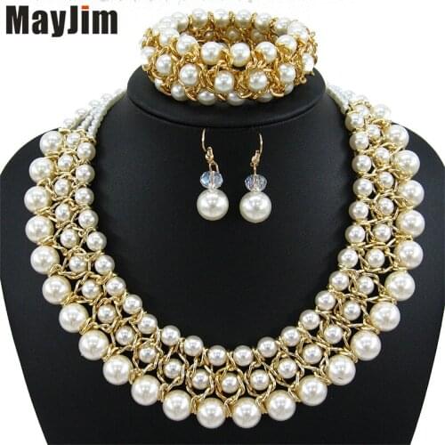 Statement necklace 2018 fashion jewelry sets Handmade bead chain big Pearl dubai jewelry sets Vintage beads Bijoux Accessories