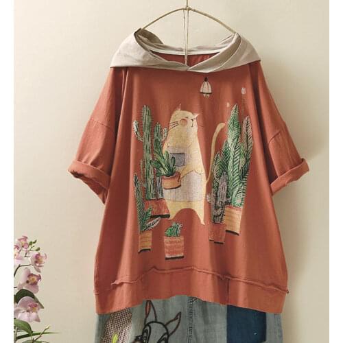 Korean Style Contrast Color Plus Size Loose Short Sleeve Hoodie Womens Summer New 100KG Covering Belly Thin Printed T-shirt