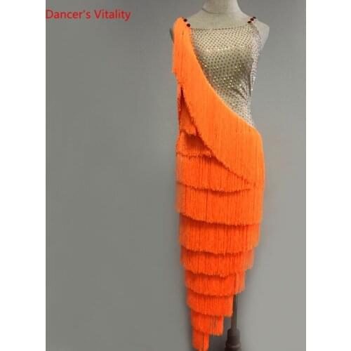Latin Dance Competition Dresses Women Rhinestone Tassels Dress Samba Salsa Dress Stage Clothes Latin Dance Dress Children Custom
