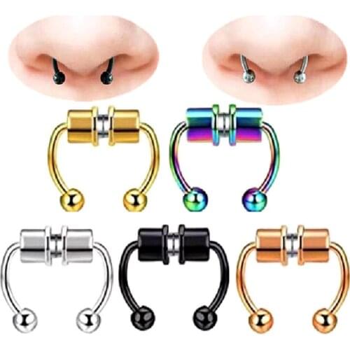 1Pc 4 Colors Nose Ring Reusable Alloy Fake Magnetic False Nose Ring Horseshoes Non Piercing Hoop Jewelry for Party Bar