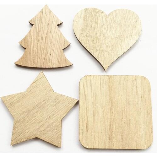 10 pcs Plywood laser cut slice tree heart square star shaped wooden chips for Home decor or Diy