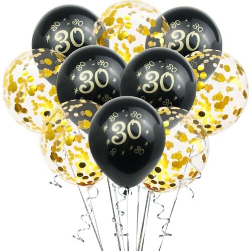 10pcs black gold theme birthday balloons 30 40 50 year old sequined balloons adult happy birthday party decoration balloons