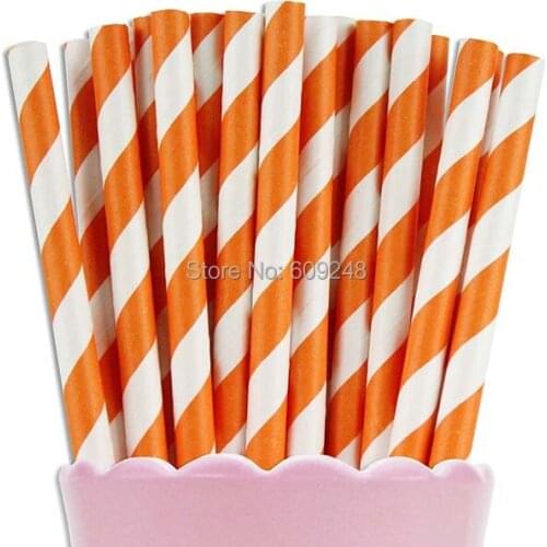 100pcs Mixed Colors Old Fashioned Biodegradable Decorative Halloween Party Tableware Orange Striped Paper Straws