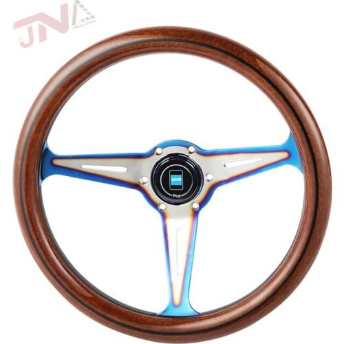 14"inch Refitting Wood look race steering wheel with logo horn button steering wheel