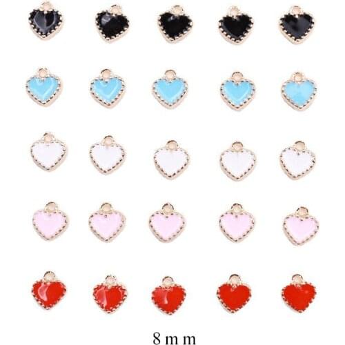 30pcs/lot Heart 8mm Diy Design Enamel Charm for Jewelry Making Earring Bracelet or Necklace Charms