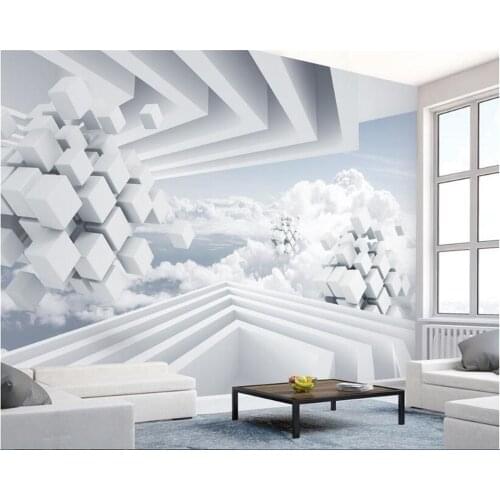 Beibehang papel de parede 3d wallpaper 3D classic wallpaper three-dimensional abstract space blue sky white clouds TV background