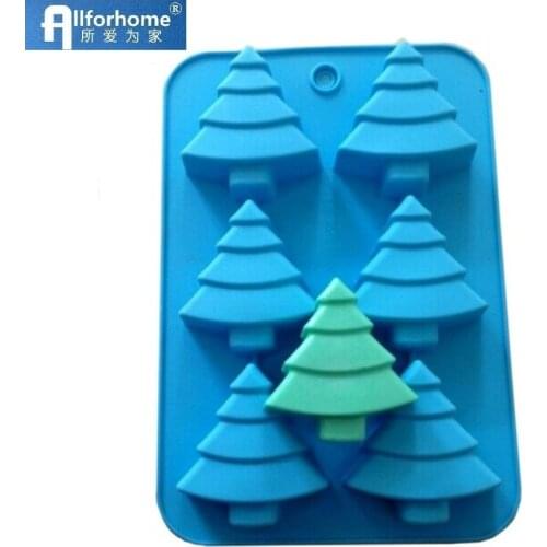 6 Holes Xmas Christmas Tree Silicone Cake Baking Mold Cake Pans Handmade Soap Moulds Muffin Cups Dessert Chocolate Mold Tray