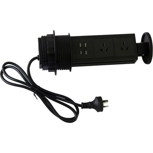 Desktop Pulling Pop Up Power Outlet Socke 2 Plug Power+ 2 USB for Kitchen Worktop Furniture Aluminium Alloy Silver Black Shell