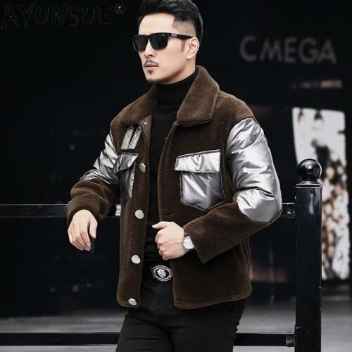 AYUNSUE Men Jacket 2020 New Mens Winter Down Jackets Male Ultra-light Clothes Real Sheep Shearling Coat Ropa De Hombre LXR411
