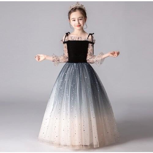 Beauty-Emily Fashion Bridal Girl Dress Tulle Sweet Princess Party Flower Girl Dresses For Weddings Sequins Pageant Gowns