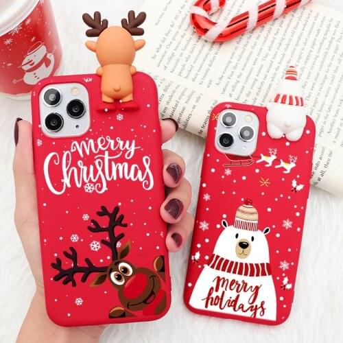 Merry Christmas Case For iPhone 11 12 Pro Max 7 8 6 6S Plus 5 5S SE2 Cartoon Reindeer Bear For iPhone XR X XS Max 3D Doll Cases