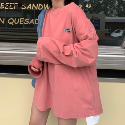 Women T-shirts Long Sleeve Simple Students Oversize Hrajuku 8 Color All-match Preppy Style Womens Casual Daily Basic Trendy Tops