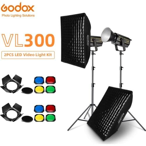 Godox VL300 300W 5600K White Version LED Video Light Continuous Output + 70x100cm Grid Softbox + 2.8m Light Stand Studio Light
