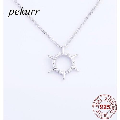 Pekurr 925 Sterling Silver Zircon Sunflower Sunshine Necklaces For Women Hollow Round Hoops Pendants Chain Fashion Jewelry