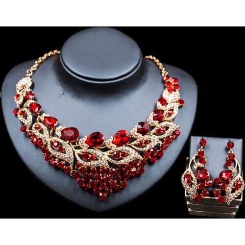 LAN PALACE nigerian beads for women jewelry set gold color glass necklace and earrings for wedding six colors free shipping