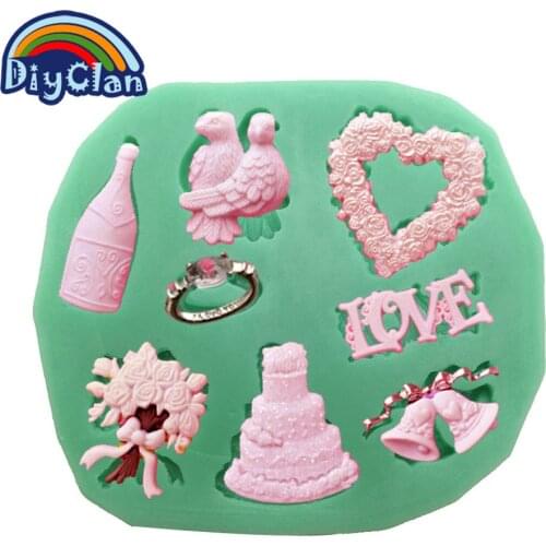 Love Wedding Red Wine Ring Bell Garland Silicone Fondant Mold Valentines Day Cake Decorating Tools Chocolate Cake Decor F0221DG