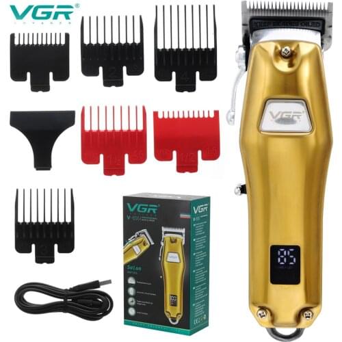 VGR Brand Hair Clipper Professional Electric Trimmer With LED Screen Washable Rechargeable Men Strong Power Steel Cutter Head