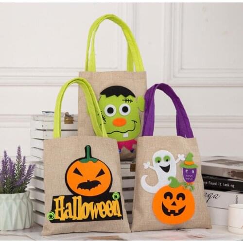 Halloween Cartoon Present Wraps Trick or Treat Bags Witch Pumpkin Candy Handbags Burlap Tote Bag Reusable Gift Wrap Kids SN3809