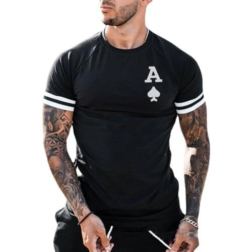 Fashion T-shirt For Mens Poker A Print Shoulder Sleeve Color Matching 2021 Summer New Casual Short-sleeved O-neck Plus Size Top