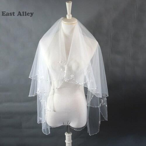 Veu De Noiva Elegant New Arrival 2017 Fingertip Two-tier Wedding Veil Bead Bridal Accessories Vail Velos De Novia