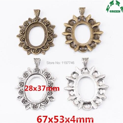 Base Setting Charms Filigree Base Tray 10pcs fit 28*37mm Flower Oval Cabochon Base Cameo Bezel DIY Pendant Jewelry Making