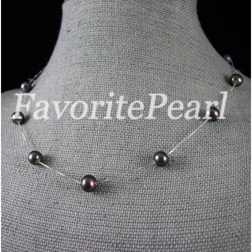 Favorite Pearl Necklace 18 inches 8-9mm Black Natural Freshwater Pearl Tin Cup Necklace Classic Birthday Party Women Girl Gift