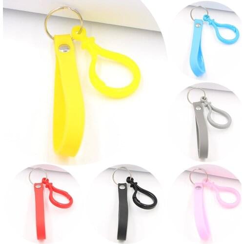 PVC Multicolor Silicone Stripe Keychain Lobster Buckle Soft Rubber Hand Band Strap Women DIY Pendant Keyring Car Bag Accessories