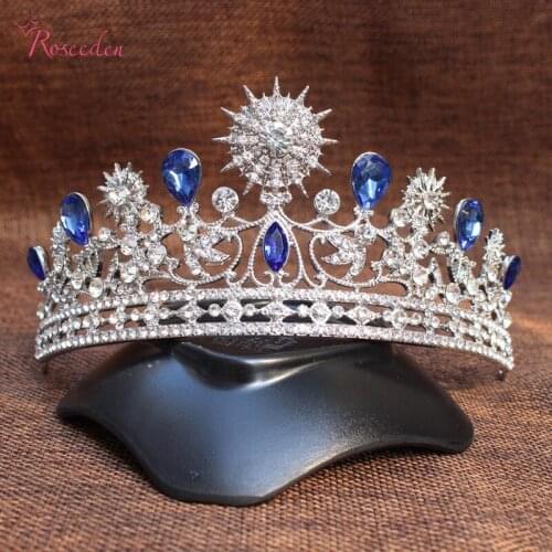 Luxury Wedding Bridal Tiara Crowns Princess Queen Pageant Prom blue Rhinestone Wedding Accessories Headpiece TiaraRE186
