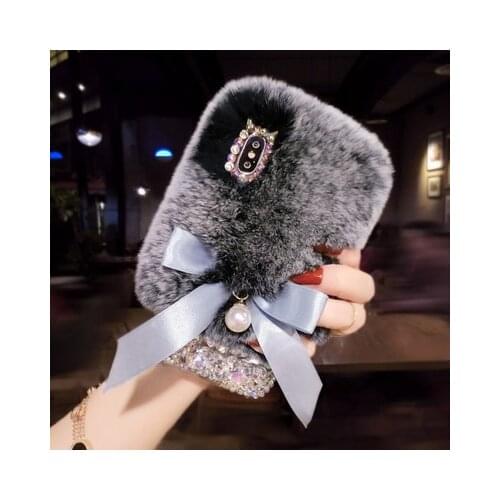 Fluffy Plush Warm Phone Case For Xiaomi Redmi 9 9A 9T Pro Note9 Pro Max Note9S Note8 Pro Case Fur Rabbit Diamond Soft Cover Capa