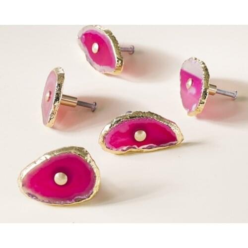 Ordic creative design naturalism handle natural agate brass drawer cabinet door decorative handle