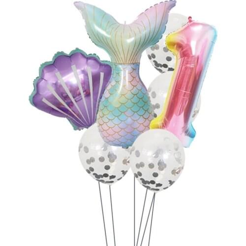 Mermaid Happy Birthday Party Balloon Decoration Number Ball Baby Shower Decor Wedding Aluminum Foil Balloons Kids Toy Supplies