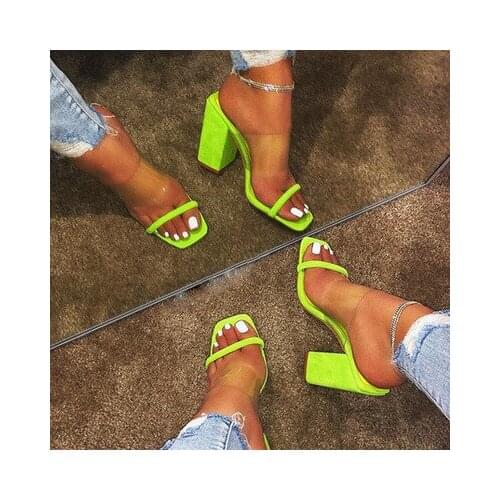 Women Sandals Transparent Sandals Ladies High Heel Slippers Candy Color Open Toes Thick Heel Fashion Female Slides Summer Shoes