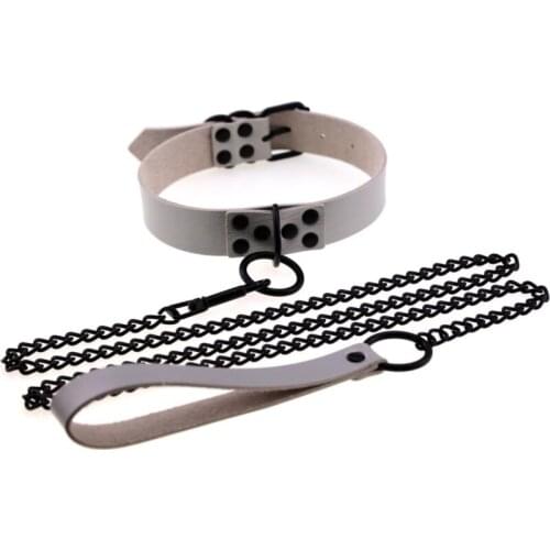 Women Sexy PU Leather Slave Collar Traction Rope Bondage Necklace Ladies Punk Gothic Leash Collar Erotic Accessories