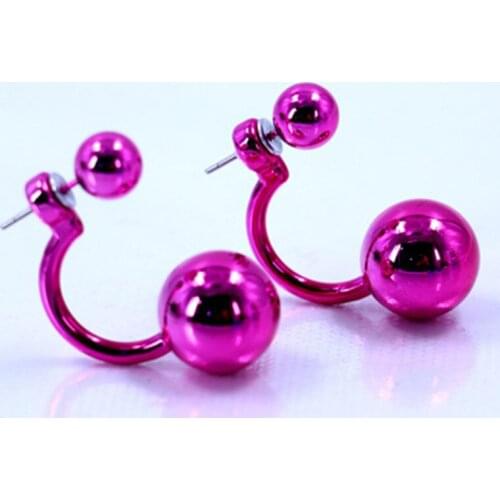 Hot New Double Balls Earring Shining Metal Color Charm Double Side Imitation Pearl Hooked Earrings Fashion Jewelry Stud Earrings