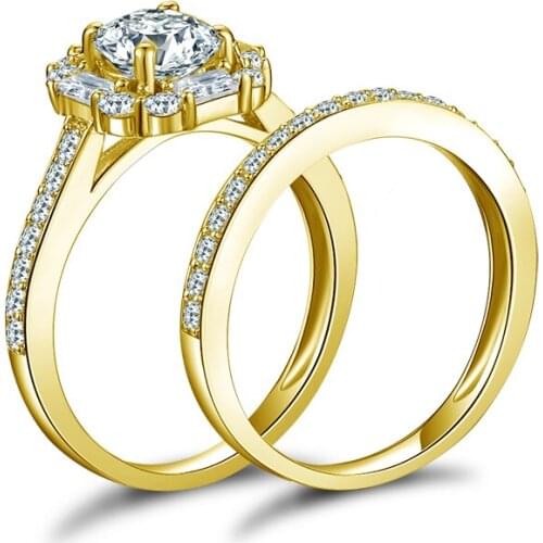 QYI 10k Gold Halo Rings Princess Cut Sona Stone Wedding Engagement Ring For Women