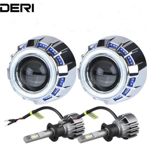 Angel Eye LED auto Halo ring Light Kit 3.0 Inch Bi Projector Lenses Retrofit H4 H7 Headlight Projector Lens with H1 Led Bulb