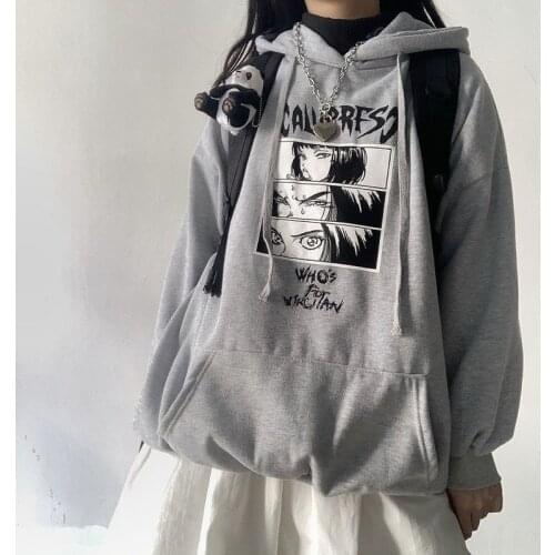 Japanese Anime Hoodie Women Oversized Print Sweatshirt Streetwear Long Sleeve Top Female Printing Sweatshirt Women Clothes