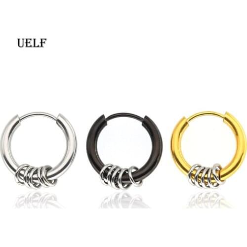 Uelf Hoop Earrings Women Gold/Silver/ Black Color Round Circle Earring Ear Ring Clip Earrings aretes Mujer Party Stainless Steel