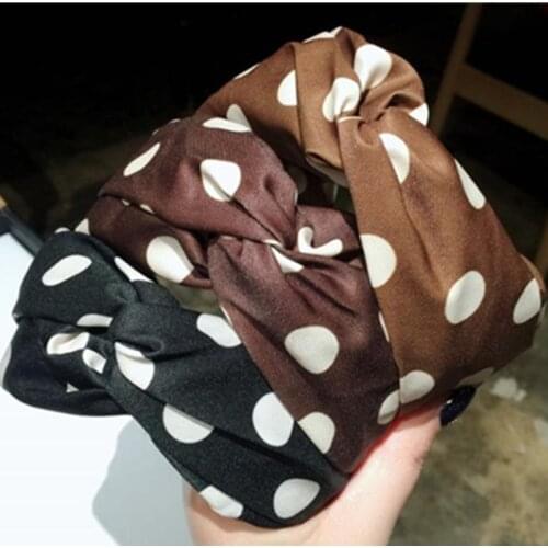 Big Polka Dots Print Headband for Women Hair Accessories Retro Headdress Wide Head Band Adults Headwear Ladies Cross Headband