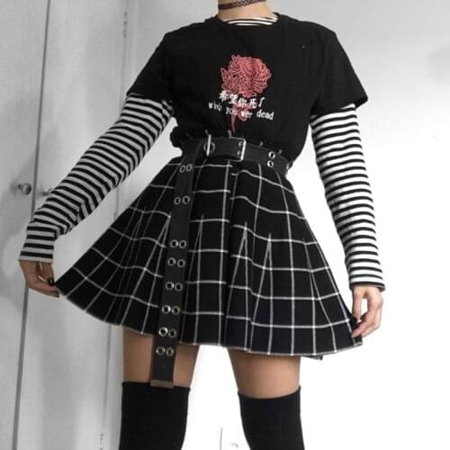 Gothic Sexy Summer Skirt Women Plaid Black Streetwear Harajuku Print Vintage Lace Skirts High Waist Short Skirts