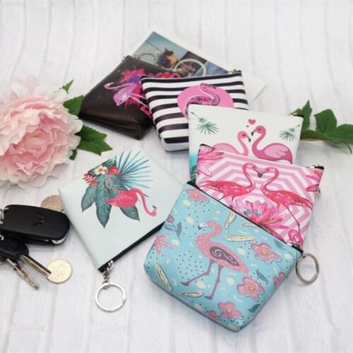 M028Cute Women Purses Cartoon Animal Pattern Flamingo Cat Coin Bag Key Ring Mini Lovely Zero Cloth Bag Women Girl Gift Wholesale