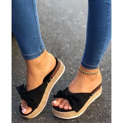 Women Summer Sandals Mid Heels Sandals Wedges Shoes Woman Sweet Bowties Slippers Sandalias Mujer Sapato Feminino Plus Size 35-43