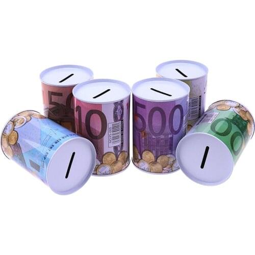 1pc Euro Dollar Metal Cylinder Piggy Bank Saving Money Box Home Decoration