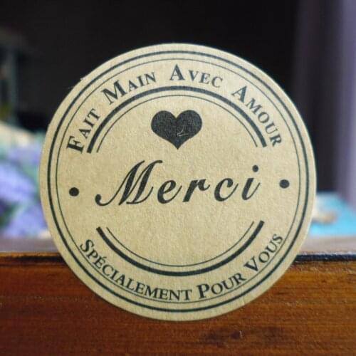 102pcs French Merci Scrapbooking Kraft For Student Lable for Fashion Products Kids Dia.3.8cm Handmade Sticker