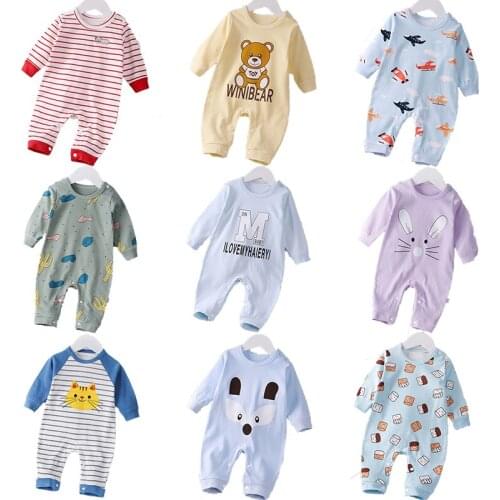 2021 newborn baby spring cute cartoon cotton clothes boy one-piece girl autumn long-sleeved clothing cute one-piece