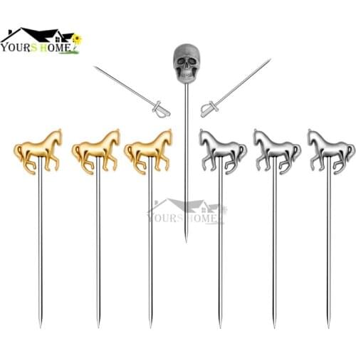 6pcs/set Fruit Cocktail Pick Stick Stainless Steel Bar Tools Drink Stirring Sticks Martini Picks Party Barware